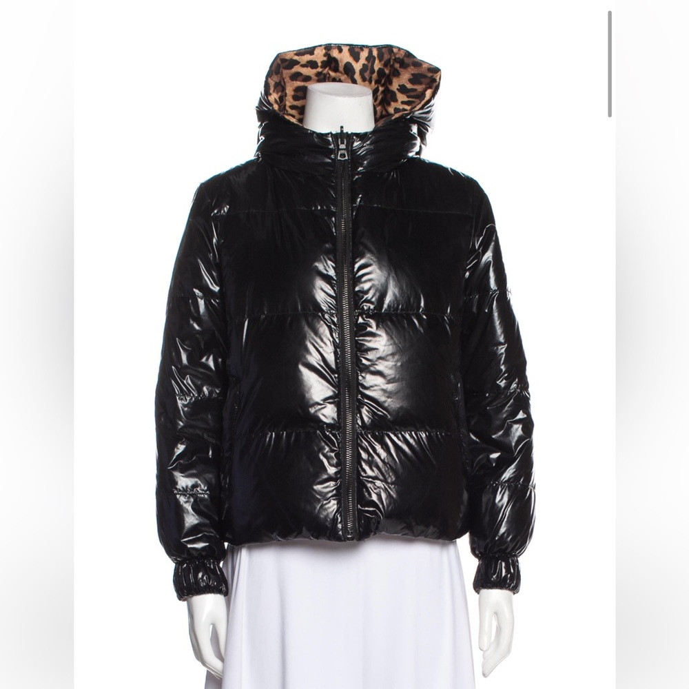 Alice and Olivia down black puffer coat (leopard print interior)